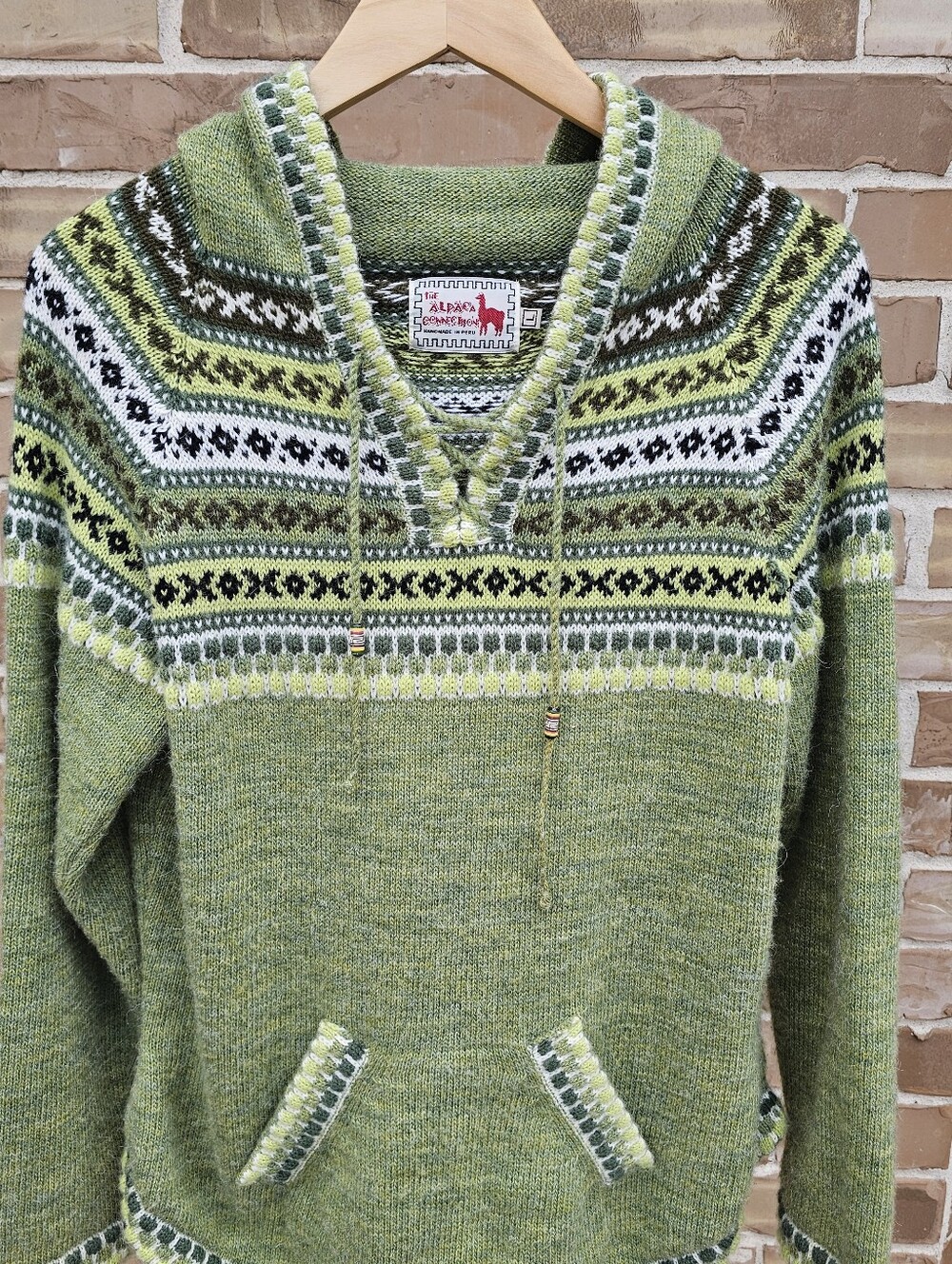 The Alpaca Connection Peruvian Alpacan Wool Fair Isle Hooded Sweater Small S
